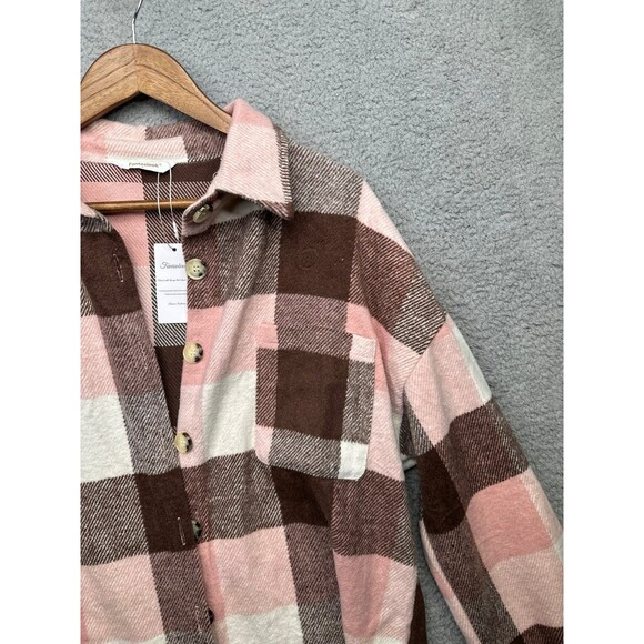 Flannel shacket viral tik tok pink brown plaid sz large Nwt - Picture 3 of 6